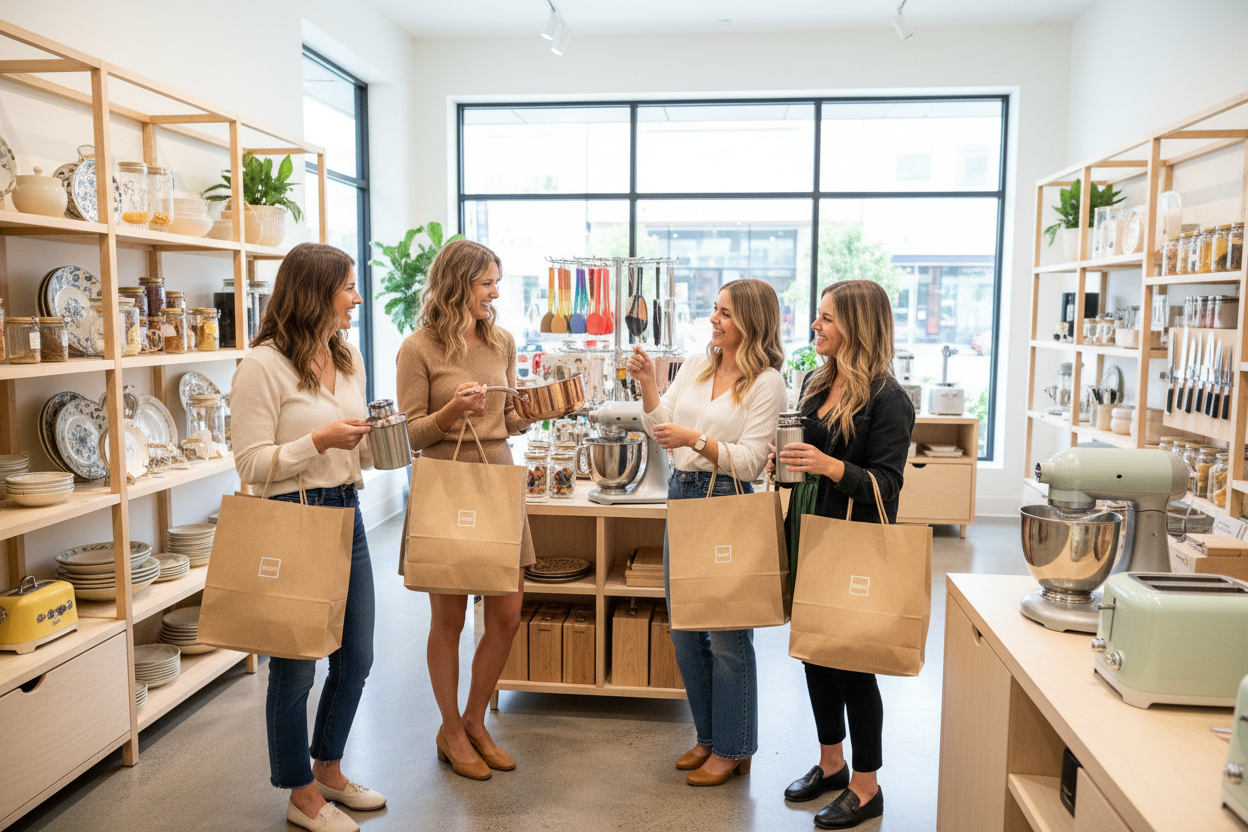 group of girls doing shoping bof kitchin products